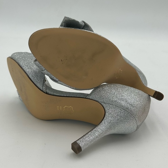 Nina Fay Silver Glitter Bow Peep Toe Heels - Picture 5 of 9